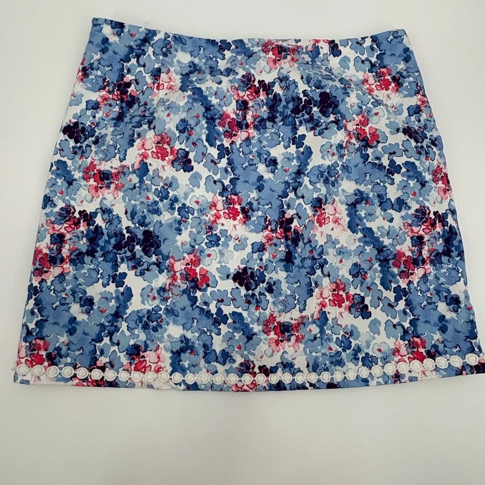 Crown & Ivy Blue and Pink Floral Mini Skirt